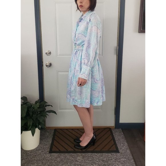 70s Sears Blue and Purple Day Dress - Picture 2 of 5